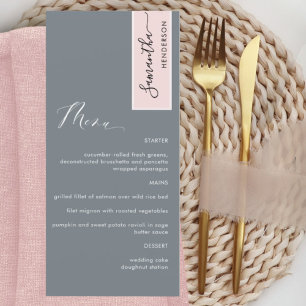 Cinza e Menu Elegante Dusty Rosa com Nome de Convi