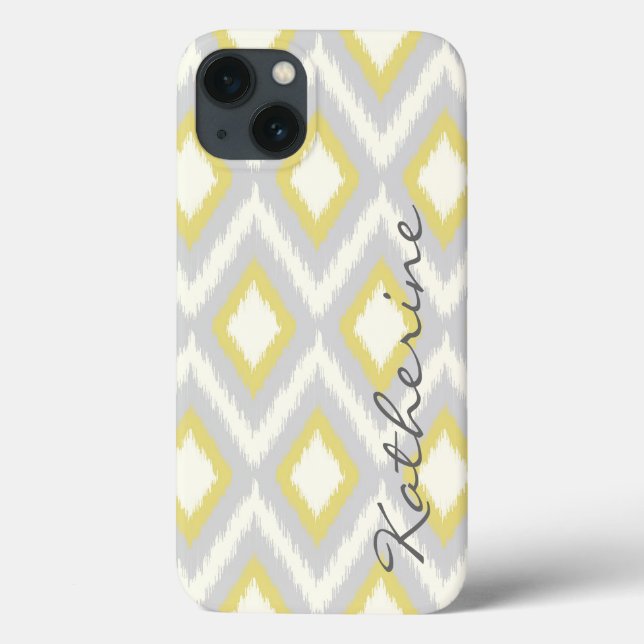 Cinza e Monograma de Chevron Tribal Amarelo (Verso)