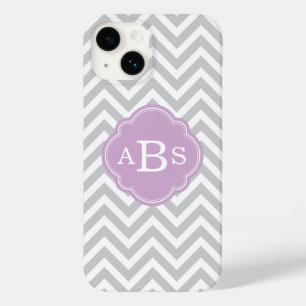 Cinza e Monograma Lilac Purple Modern Chevron