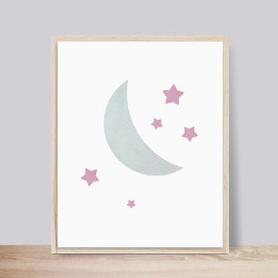 Cinza e rosa Lua e Estrelas Poster