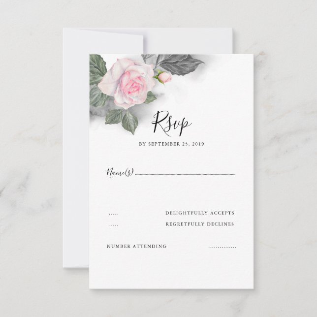 Cinza e RSVP de Casamento Floral Rosa (Frente)