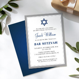 Cinza Elegante e Bar Azul-Marinho Convite Mitzvah