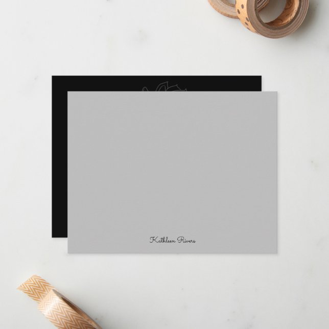 Cinza Elegante e Cartão de Nota Personalizada Pret (Frente/Verso In Situ)