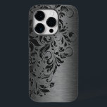 Cinza Elegante Lace Floral Em Cinzas<br><div class="desc">As cinzas amtonam fundo metálico,  com rendas florais de cinza escura.</div>