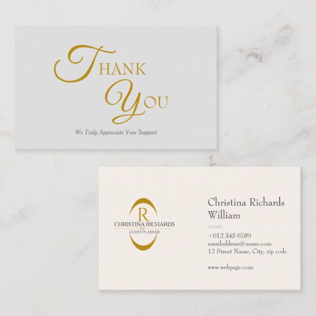 Cinza Elegante moderna e Cartões de agradecimentos (Frente/Verso)