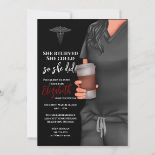 Cinza Esfrega Enfermando Convite para Graduação Es