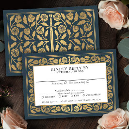 Cinza Espada Dourada Medieval Casamento Real RSVP