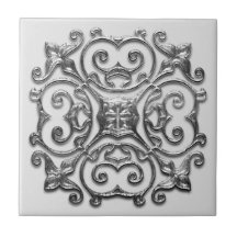 Cinza Faux Silver Medallion Vintage Azulejo cerâmi