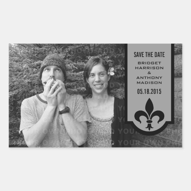 Cinza Fleur De Lis Banner Salvar adesivos de Data (Frente)