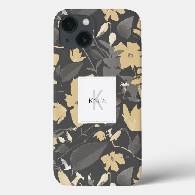 Cinza Floral Monograma Amarelo (Verso)