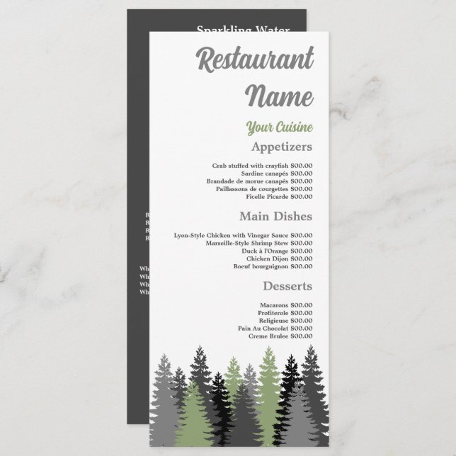 Cinza Floresta, Menu Slimline Restaurante (Frente/Verso)