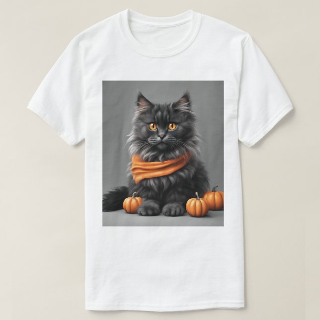 Cinza Fluffy Personalizada, Camisa Branca De Gato  (Frente do Design)
