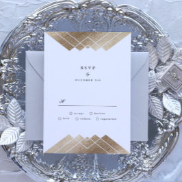 Cinza geométrica Dourada Gatsby Wedding RSVP