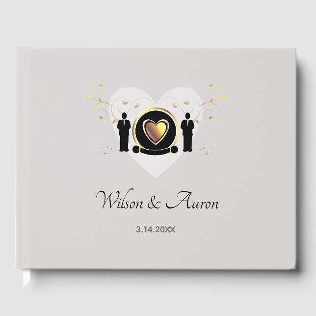 Cinza Heart Male Wedding | Livro de Visitas (Frente)