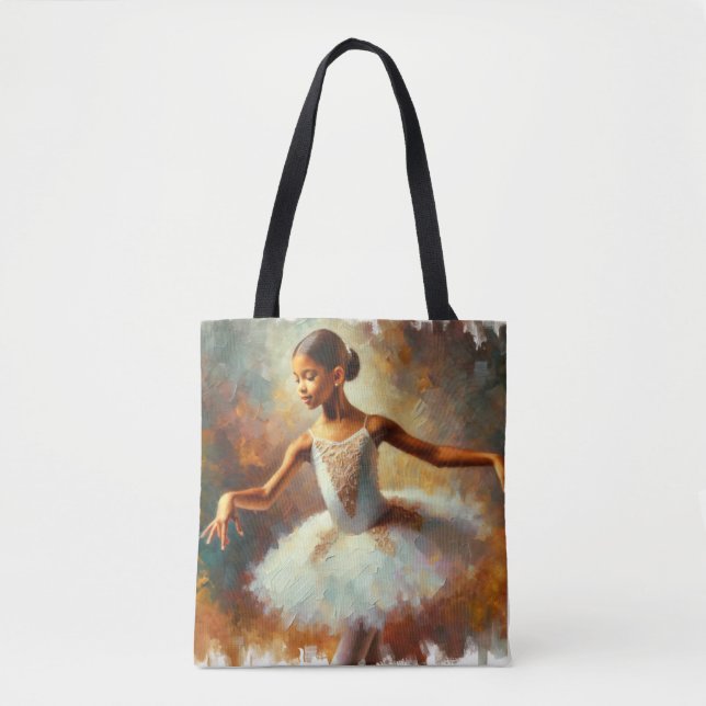 Cinza: Jovem Ballerina Negra Tote Bag (Frente)