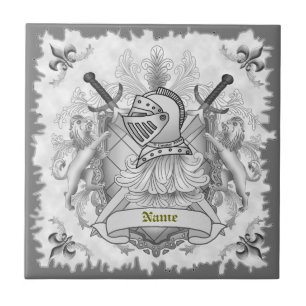 Cinza Knight Family Crest surname azulejo