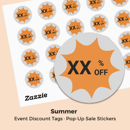 Cinza & Laranja ・ Etiqueta de Desconto de Venda de