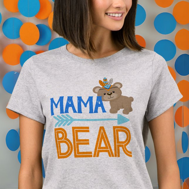 Cinza Mama Bear Wild One Woodland - Camiseta de An (Mama Bear Wild One 1st Birthday Shirts for Mom. Other matching shirts available in the collection!)