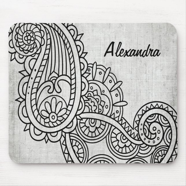 Cinza Mehndi Motif Mousepad (Frente)