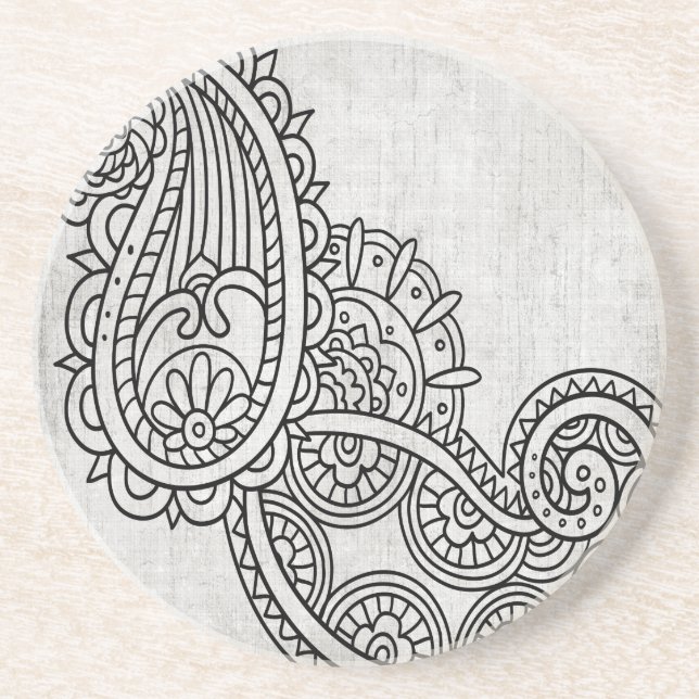 Cinza Mehndi Motif Sandstone Porta copos (Frente)