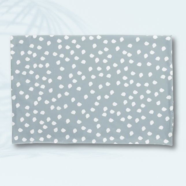Cinza mínima verde e branca (Minimalist Dalmatian Spots Simple Modern Cute Blue polka dot Pillowcase)