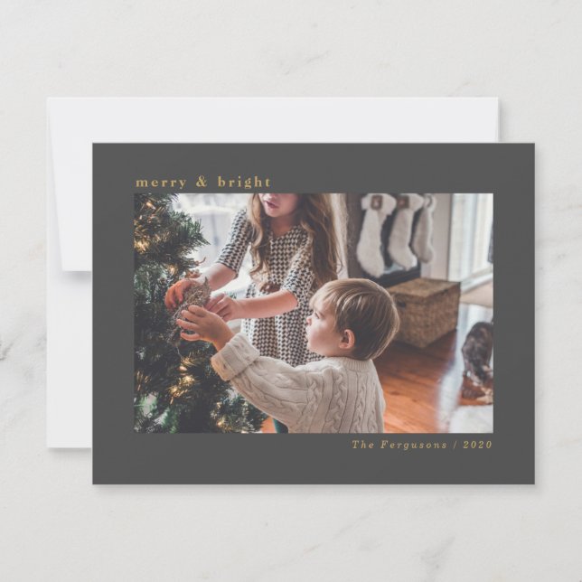 Cinza mínimo moderno Cartão com fotos de Natal (Frente)