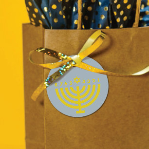 Cinza Moderna de Hanukkah Menorah e etiqueta de fa