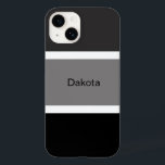 Cinza Moderna Personalizada Nome da Faixa Branca P<br><div class="desc">Capa de telefone de células moderna,  legal e na moda personalizada com uma cinza,  padrão de distribuição preto e branco. Listras pretas e cinzas grandes com listras brancas pequenas. Personalizado com seu nome impresso em um texto preto.</div>