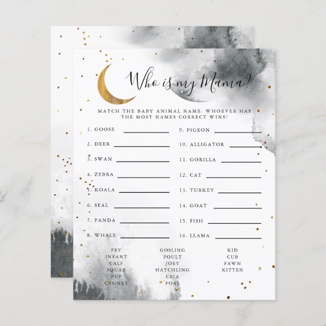 Cinza Moon Quem É Meu Jogo De Chá de fraldas (Frente/Verso)