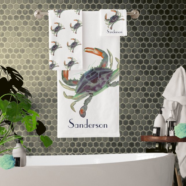 Cinza Náutica do Caranguejo Conjunto de Toalhas Az (Criador carregado)