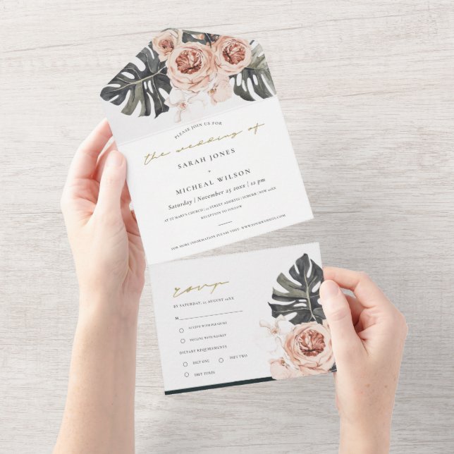 CINZA NEGRA FLORAL WREATH MONSTRERA LEAF CASAMENTO (Aba destacável)