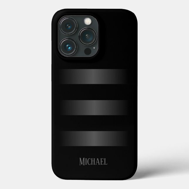 Cinza Negra Stripes Monograma de Padrão  (Verso)