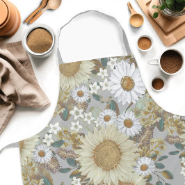 Cinza Padrão de Girassol Floral Apron