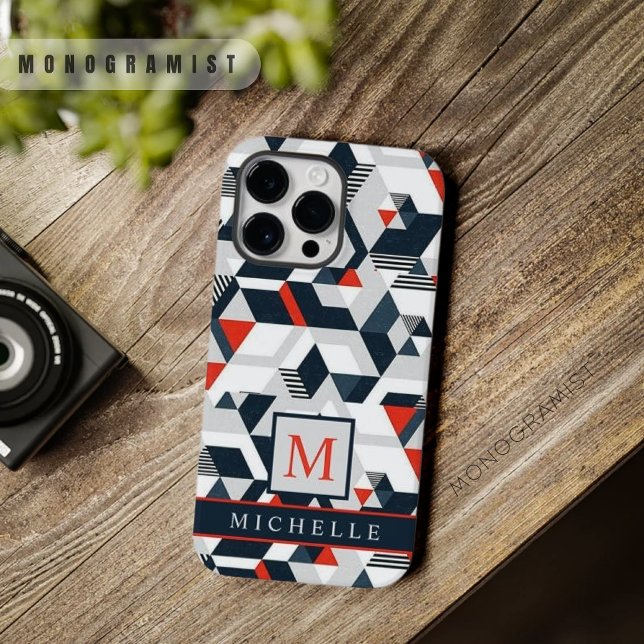 Cinza Personalizável Vermelho Azul Branco Geométri (Customizable Grey White Blue Red Geometric Case-Mate iPhone Case)