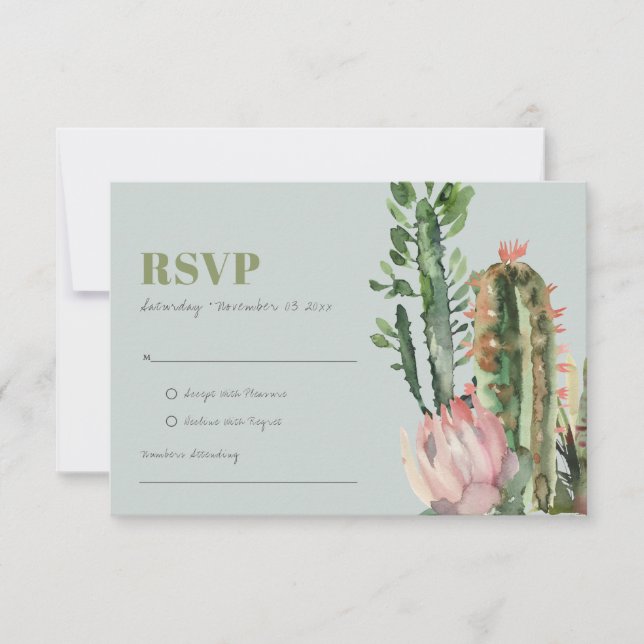 CINZA PINK FLORAL CACTI FOLIAGE WATERCOLOR RSVP (Frente)