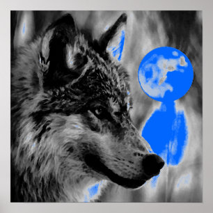 Cinza Poster Wolf & Moon