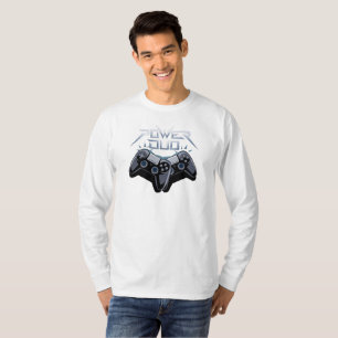Cinza Power Duo Sleek Jogando T-Shirt de Longa Dis