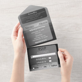 Cinza Preto Aquarela Minimalista Chic Casamento Mo