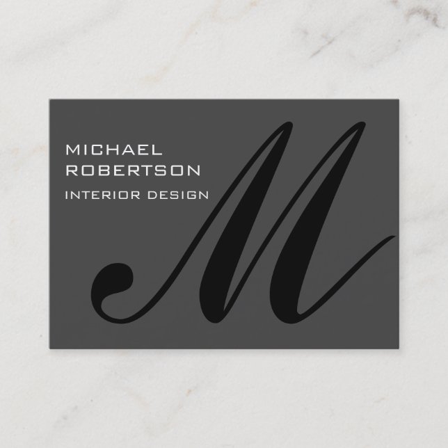 Cinza preto Monograma Na moda Cartão de visita (Frente)