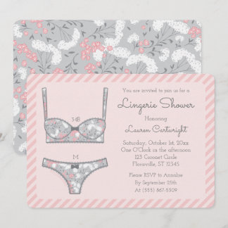 Cinza rosa Chá Lingerie Convite Floral