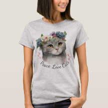 Cinza rosa cor de paz amor Cat T-Shirt para mulher