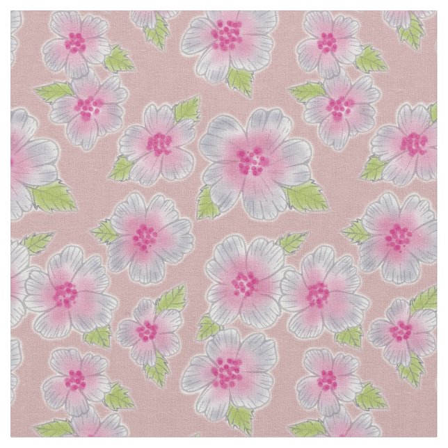 Cinza Rosa Floral sob Tecido de fundo de pêssego (Detalhe)