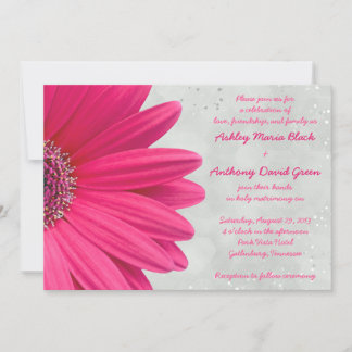 Cinza Rosa Gerbera Daisy Convite para Casamento de