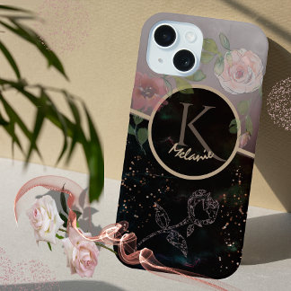 Cinza Rosa Preta Monograma Floral Capa de telefone