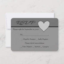 Cinza RSVP Amor Coração Cinza e Preto Casamento