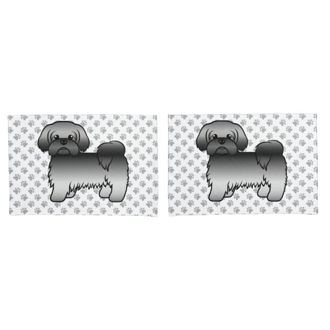 Cinza Shih Tzu Cute Cartoon Dog Ilustração (Frente - conjunto)