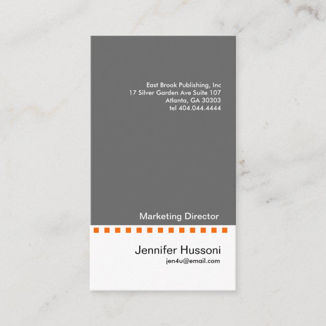 Cinza sólida Traço laranja Cartão de visita 2 (Frente)