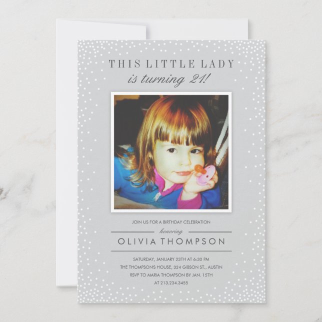 Cinza Sparkle Antiga Foto Convites de Aniversário (Frente)