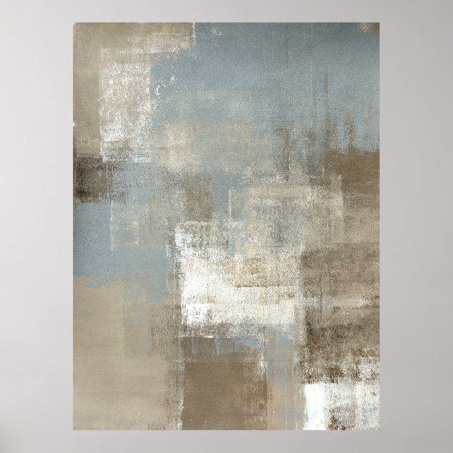 cinza 'Storm' e Poster de arte Beige Abstrato (Frente)