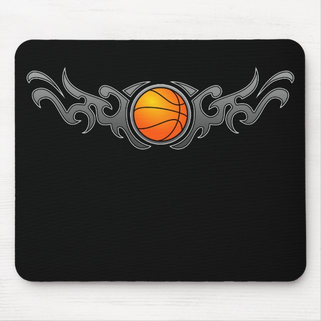 Cinza tribal Mousepad das chamas do basquetebol (Frente)